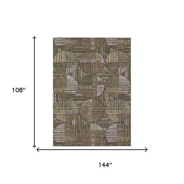 9' X 12' Brown And Linen Geometric Washable Indoor Outdoor Area Rug Homeroots Outdoor