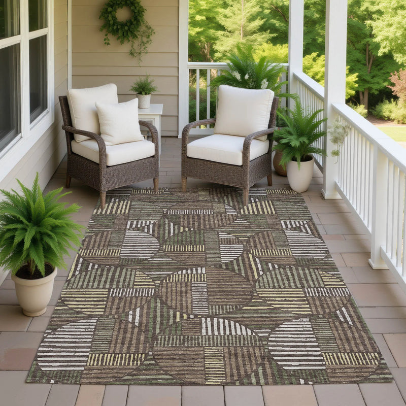 9' X 12' Brown And Linen Geometric Washable Indoor Outdoor Area Rug Homeroots Outdoor