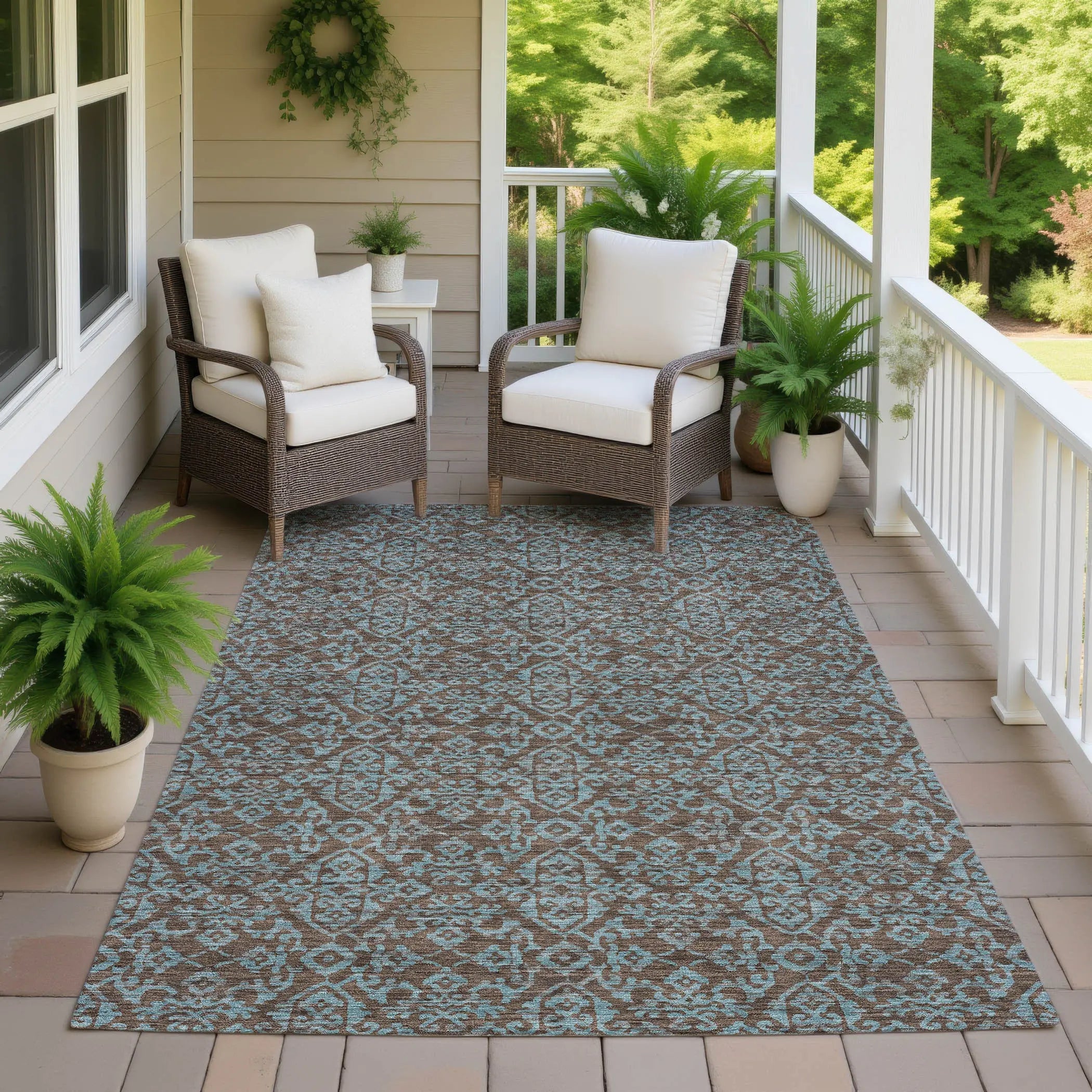 9' X 12' Brown And Linen Oriental Washable Indoor Outdoor Area Rug Homeroots Outdoor