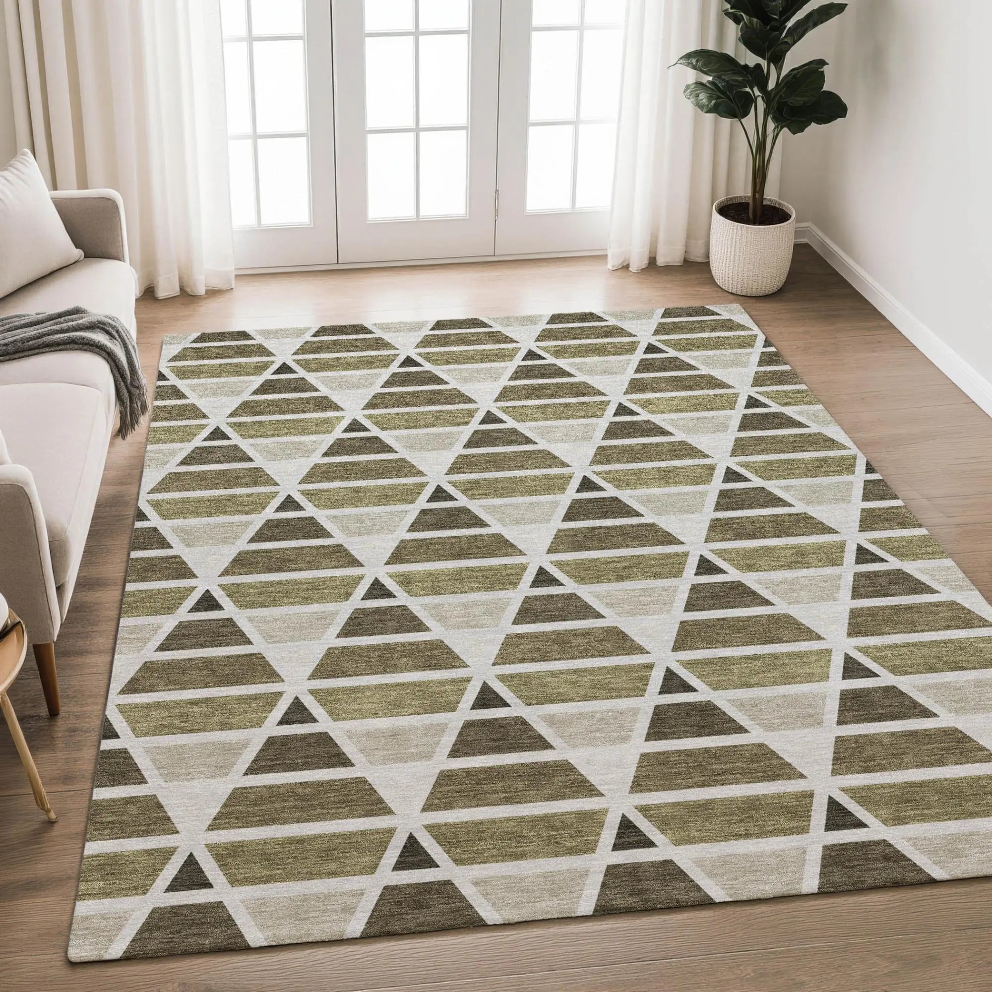 9' X 12' Brown And Pewter Geometric Washable Indoor Outdoor Area Rug Homeroots Outdoor