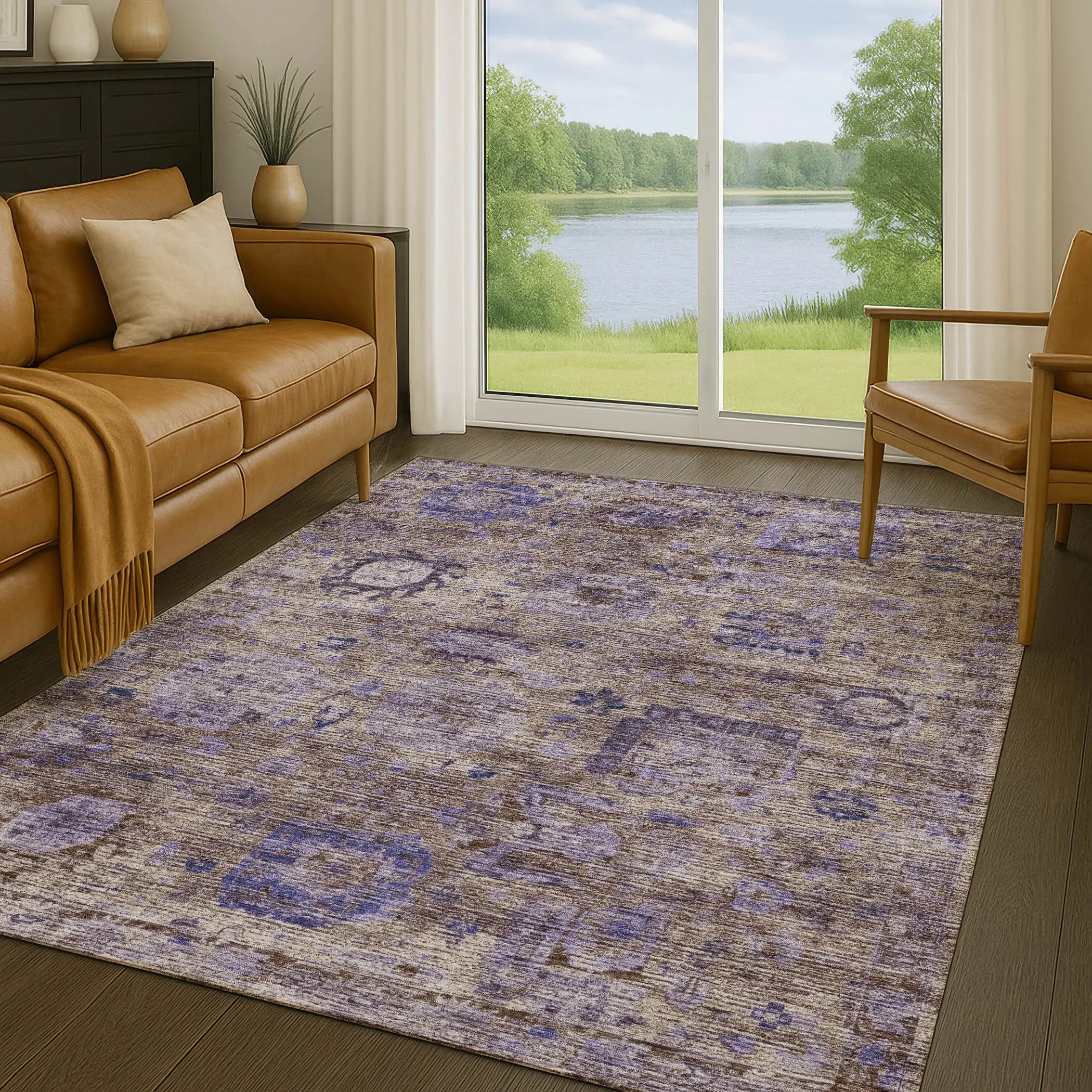 9' X 12' Brown And Plum Abstract Washable Indoor Outdoor Area Rug Homeroots Outdoor