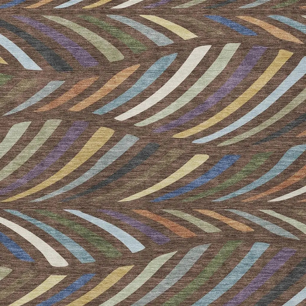 9' X 12' Brown And Plum Abstract Washable Indoor Outdoor Area Rug Homeroots Outdoor