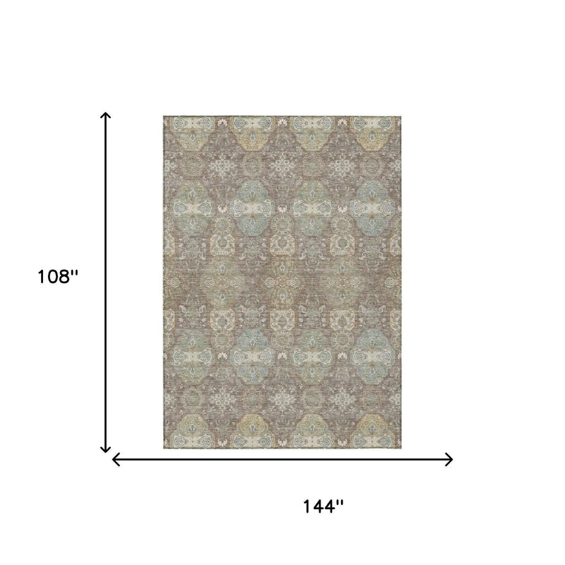 9' X 12' Brown And Sage Floral Washable Indoor Outdoor Area Rug Homeroots Outdoor