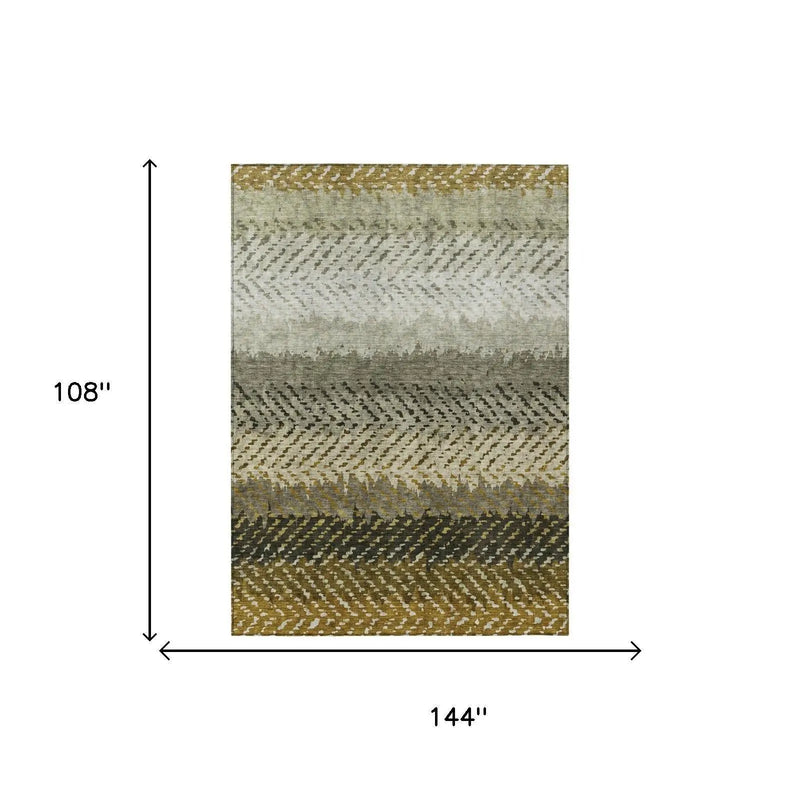 9' X 12' Brown And Sage Striped Washable Indoor Outdoor Area Rug Homeroots Outdoor