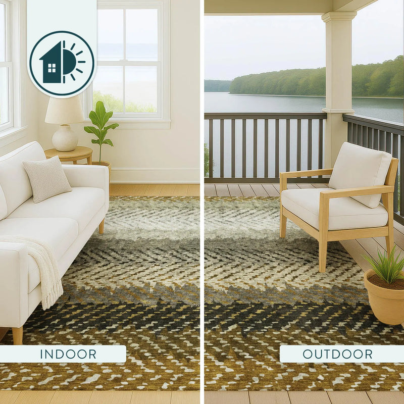9' X 12' Brown And Sage Striped Washable Indoor Outdoor Area Rug Homeroots Outdoor