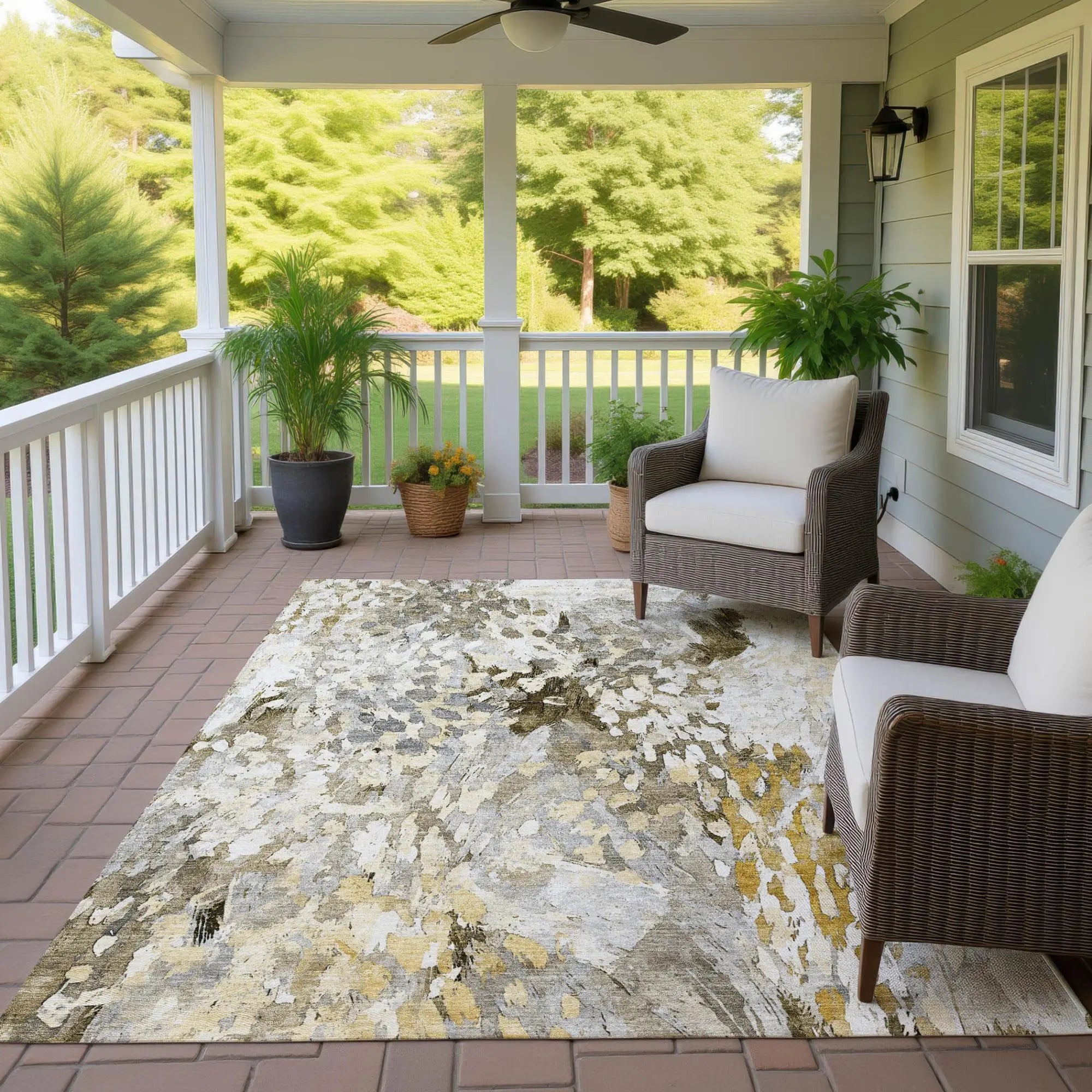 9' X 12' Brown And Silver Abstract Washable Indoor Outdoor Area Rug Homeroots Outdoor