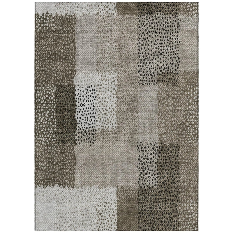9' X 12' Brown And Silver Abstract Washable Indoor Outdoor Area Rug Homeroots Outdoor