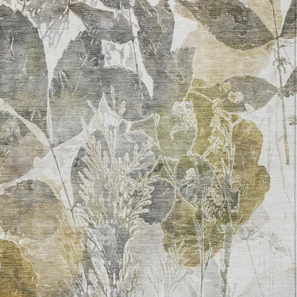 9' X 12' Brown And Silver Botanical Leaves Washable Indoor Outdoor Area Rug Homeroots Outdoor