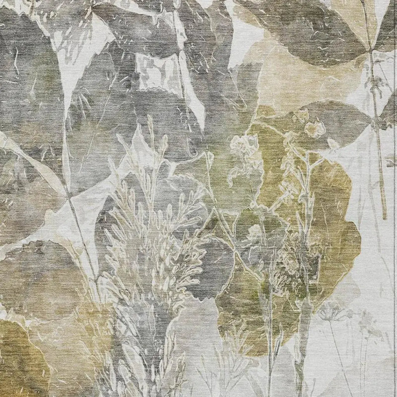 9' X 12' Brown And Silver Botanical Leaves Washable Indoor Outdoor Area Rug Homeroots Outdoor