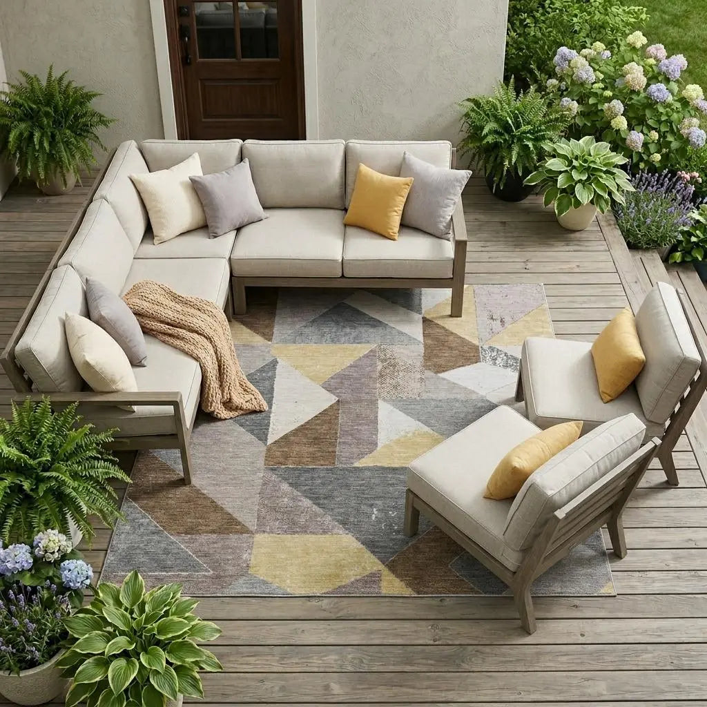 9' X 12' Brown And Silver Geometric Washable Indoor Outdoor Area Rug Homeroots Outdoor