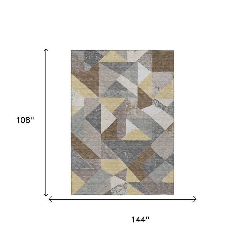 9' X 12' Brown And Silver Geometric Washable Indoor Outdoor Area Rug Homeroots Outdoor