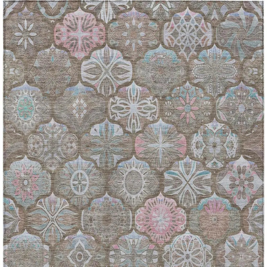 9' X 12' Brown And Silver Ogee Washable Indoor Outdoor Area Rug Homeroots Outdoor