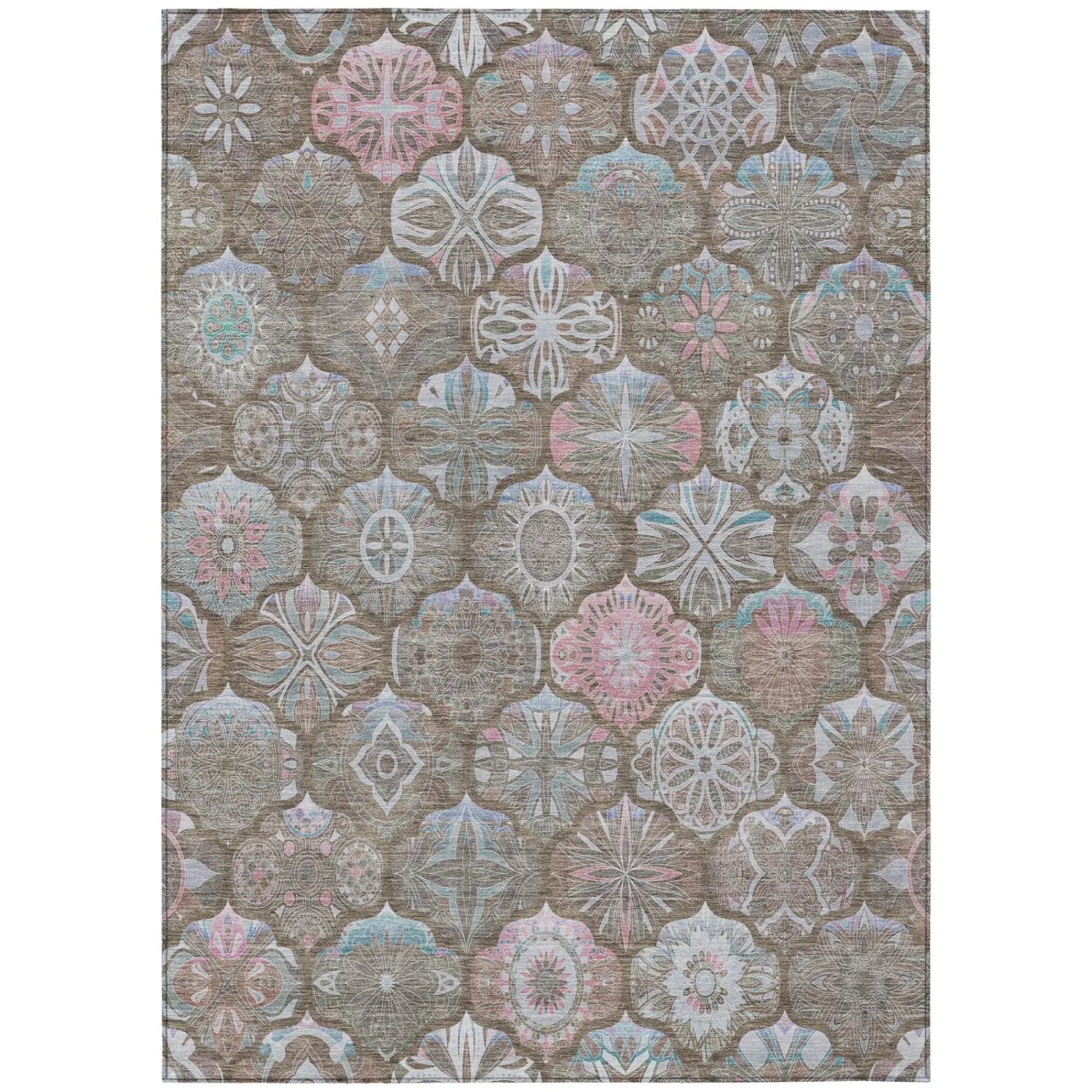 9' X 12' Brown And Silver Ogee Washable Indoor Outdoor Area Rug Homeroots Outdoor