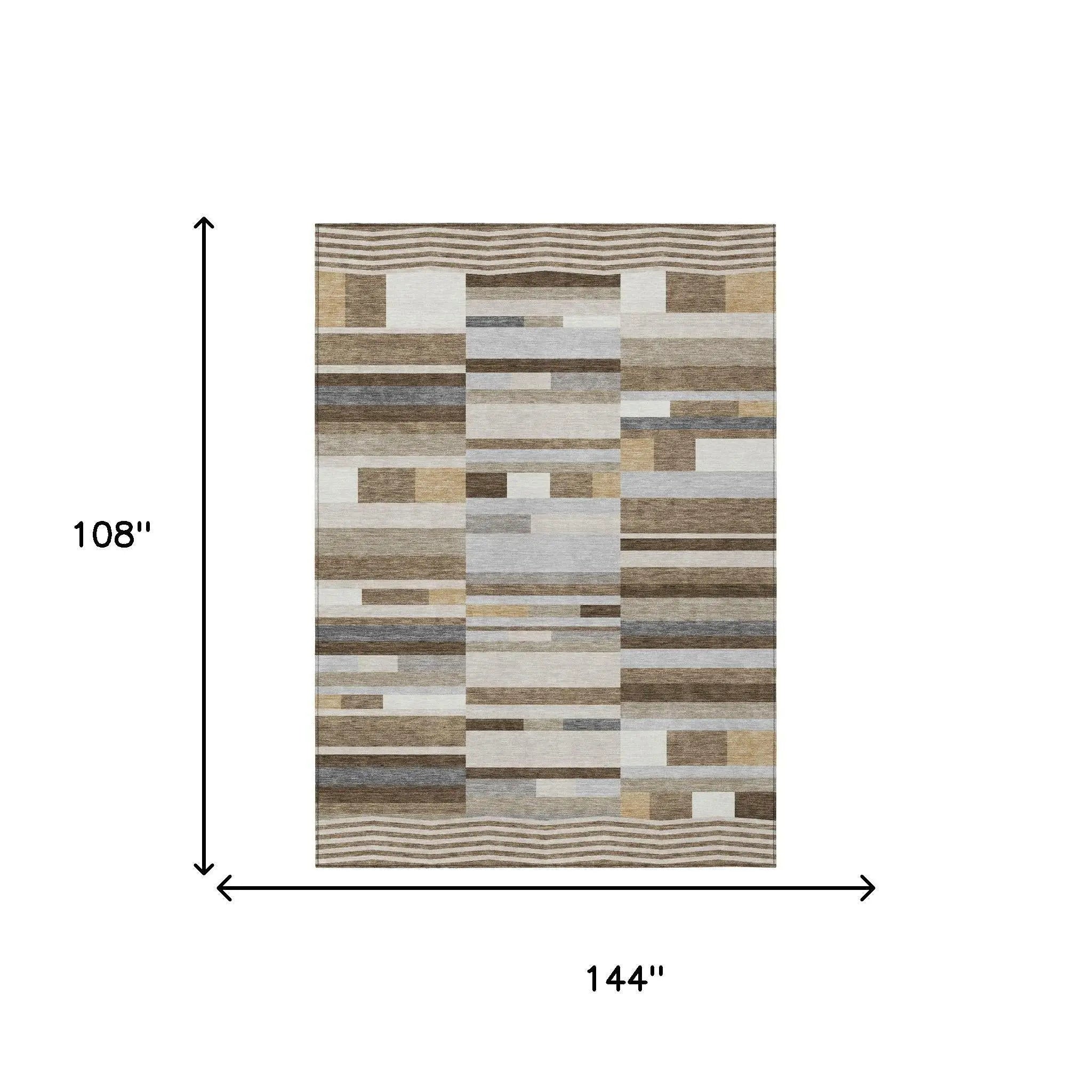 9' X 12' Brown And Silver Striped Washable Indoor Outdoor Area Rug Homeroots Outdoor