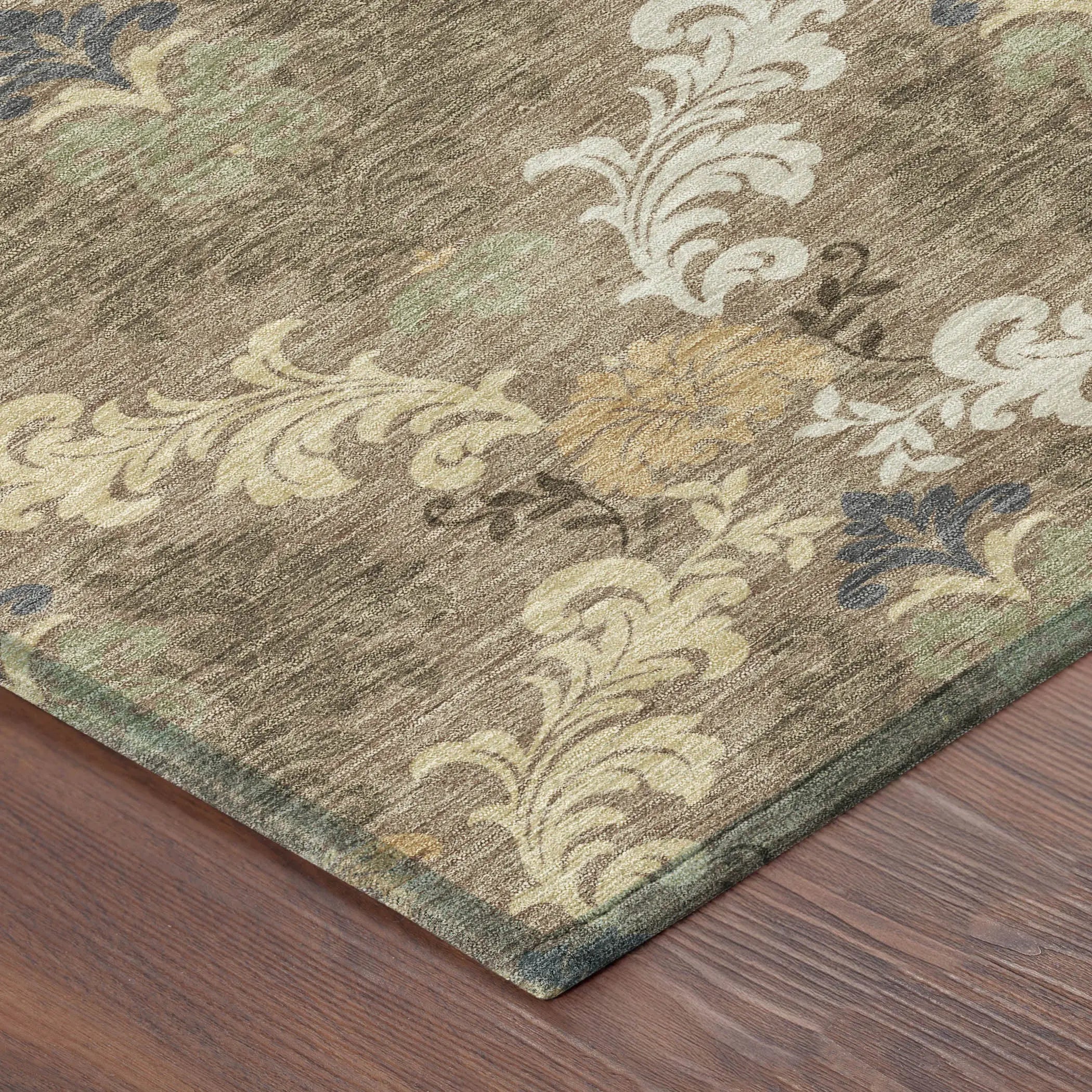 9' X 12' Brown And Taupe Damask Washable Indoor Outdoor Area Rug Homeroots Outdoor