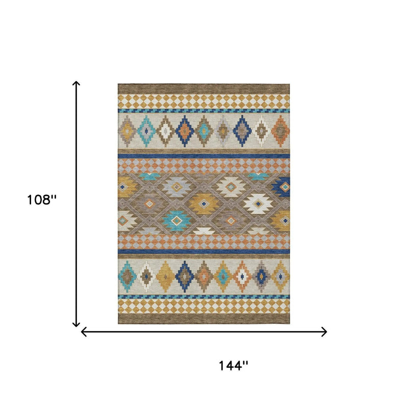 9' X 12' Brown And Taupe Southwestern Washable Indoor Outdoor Area Rug Homeroots Outdoor
