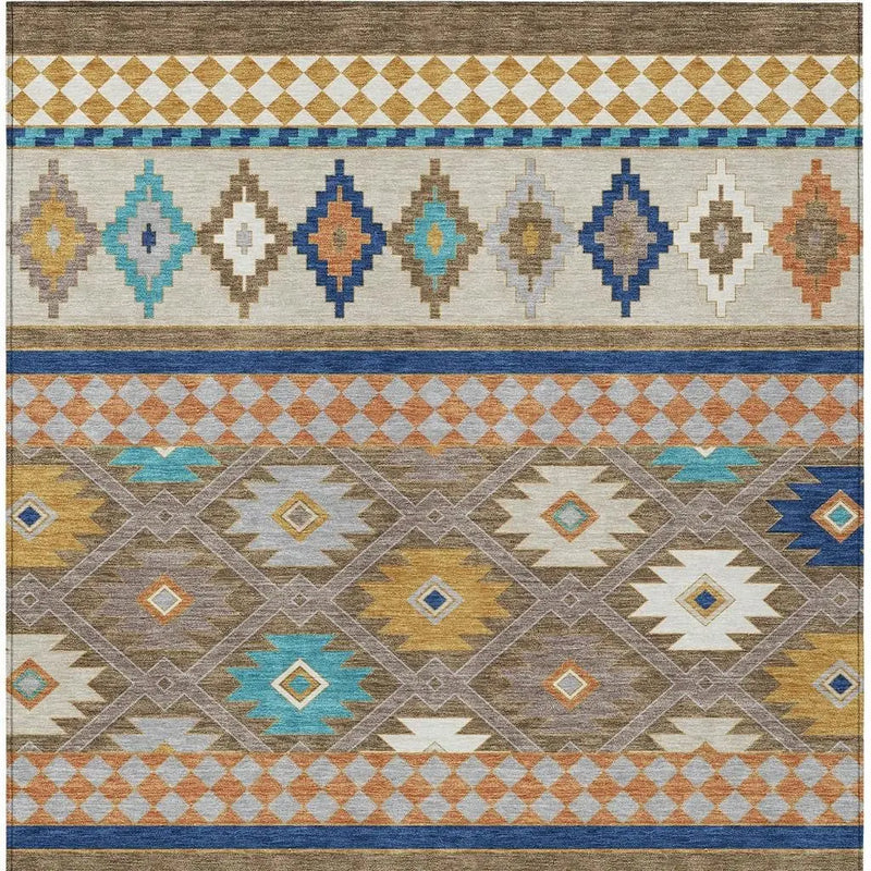 9' X 12' Brown And Taupe Southwestern Washable Indoor Outdoor Area Rug Homeroots Outdoor