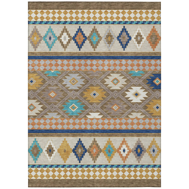 9' X 12' Brown And Taupe Southwestern Washable Indoor Outdoor Area Rug Homeroots Outdoor