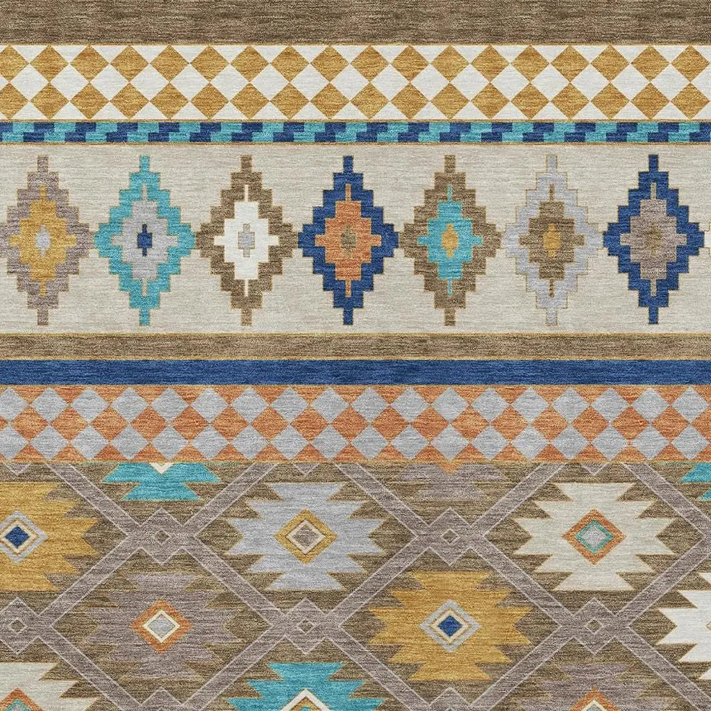 9' X 12' Brown And Taupe Southwestern Washable Indoor Outdoor Area Rug Homeroots Outdoor