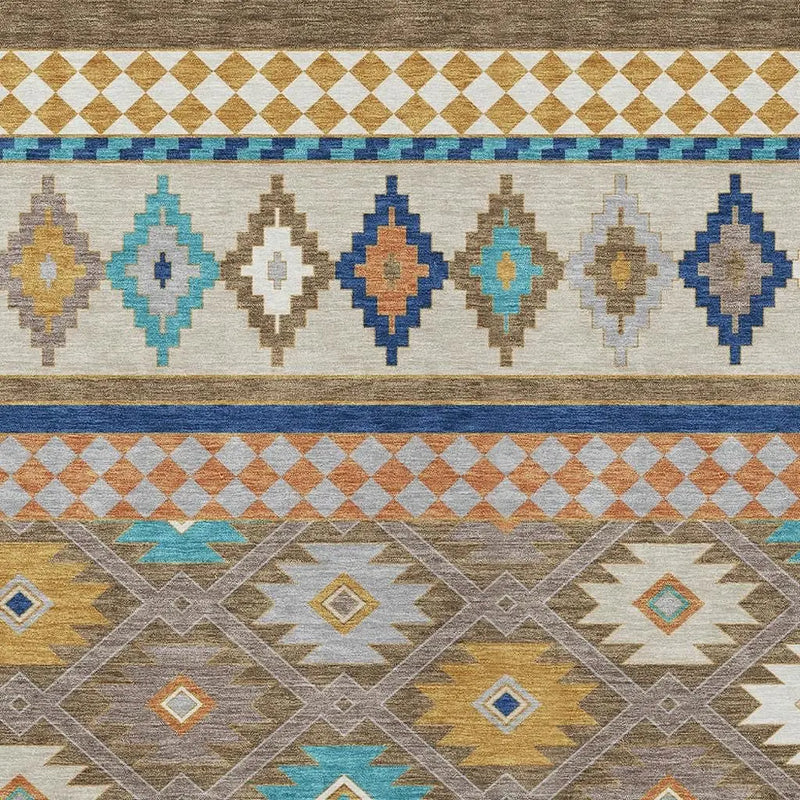 9' X 12' Brown And Taupe Southwestern Washable Indoor Outdoor Area Rug Homeroots Outdoor