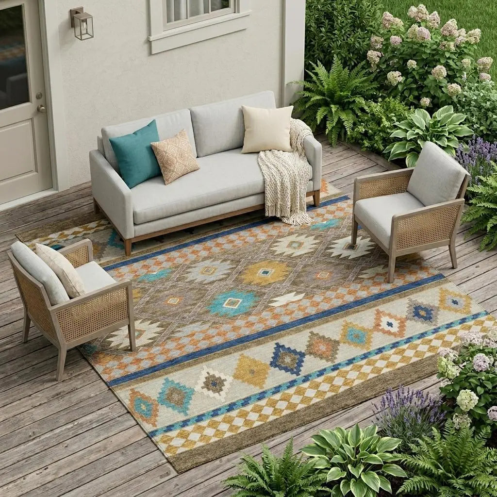9' X 12' Brown And Taupe Southwestern Washable Indoor Outdoor Area Rug Homeroots Outdoor