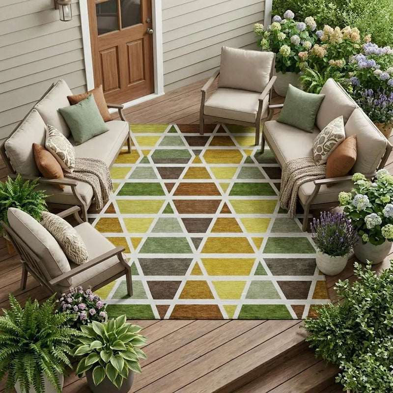 9' X 12' Brown And White Geometric Washable Indoor Outdoor Area Rug Homeroots Outdoor