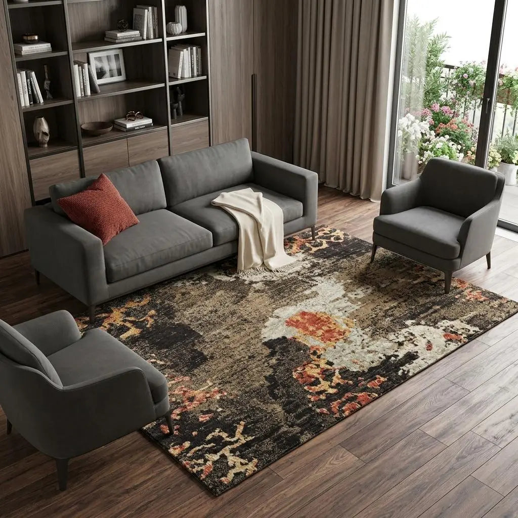 9' X 12' Brown Copper And Beige New Zealand Lambs Wool Abstract Hand Carved Handmade Area Rug Homeroots Home Decor