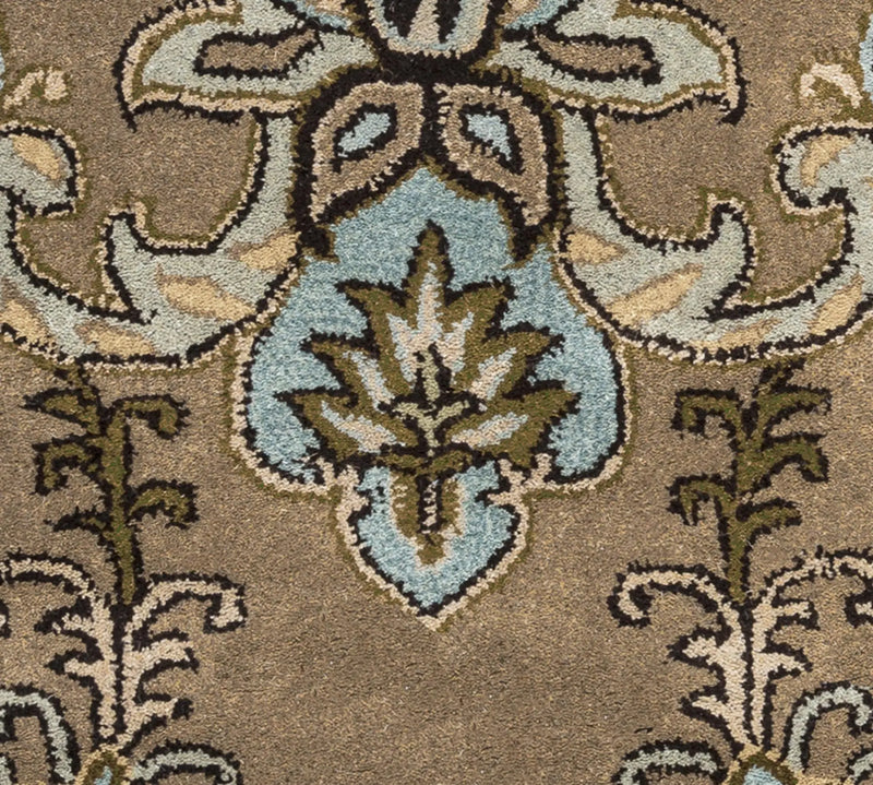 9' X 12' Brown Dark Brown Blue Khaki And Tan Wool Damask Hand Tufted Area Rug Homeroots Home Decor