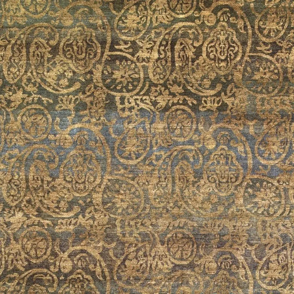 9' X 12' Brown Gold And Blue Wool Paisley Hand Knotted Area Rug Homeroots Home Decor