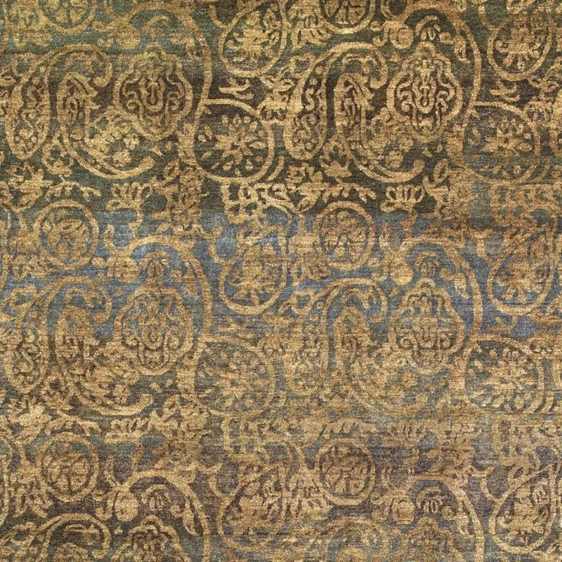 9' X 12' Brown Gold And Blue Wool Paisley Hand Knotted Area Rug Homeroots Home Decor