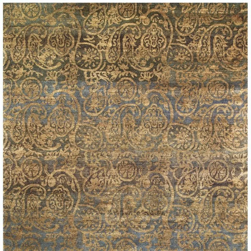 9' X 12' Brown Gold And Blue Wool Paisley Hand Knotted Area Rug Homeroots Home Decor