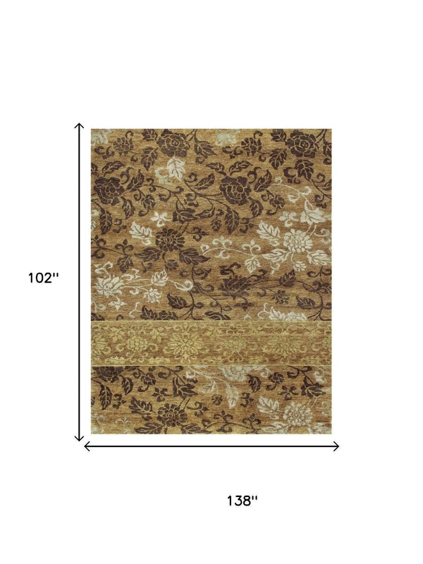 9' X 12' Brown Gold And Tan Floral Hand Knotted Area Rug Homeroots Home Decor