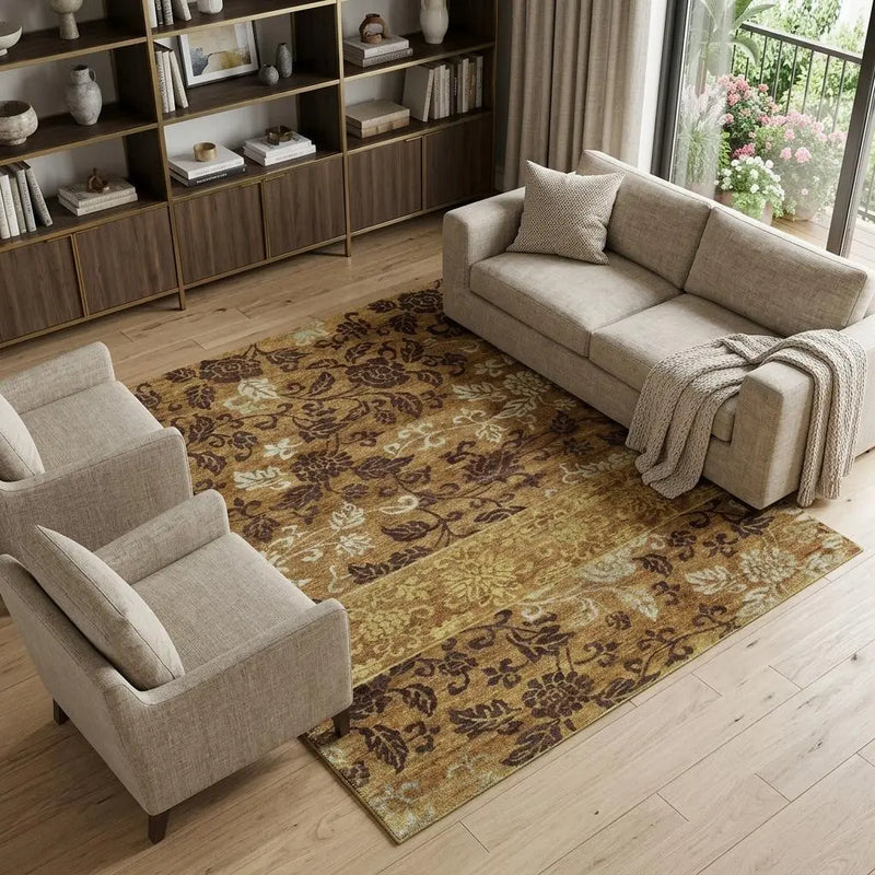 9' X 12' Brown Gold And Tan Floral Hand Knotted Area Rug Homeroots Home Decor