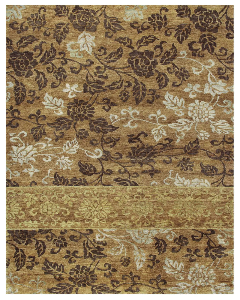9' X 12' Brown Gold And Tan Floral Hand Knotted Area Rug Homeroots Home Decor