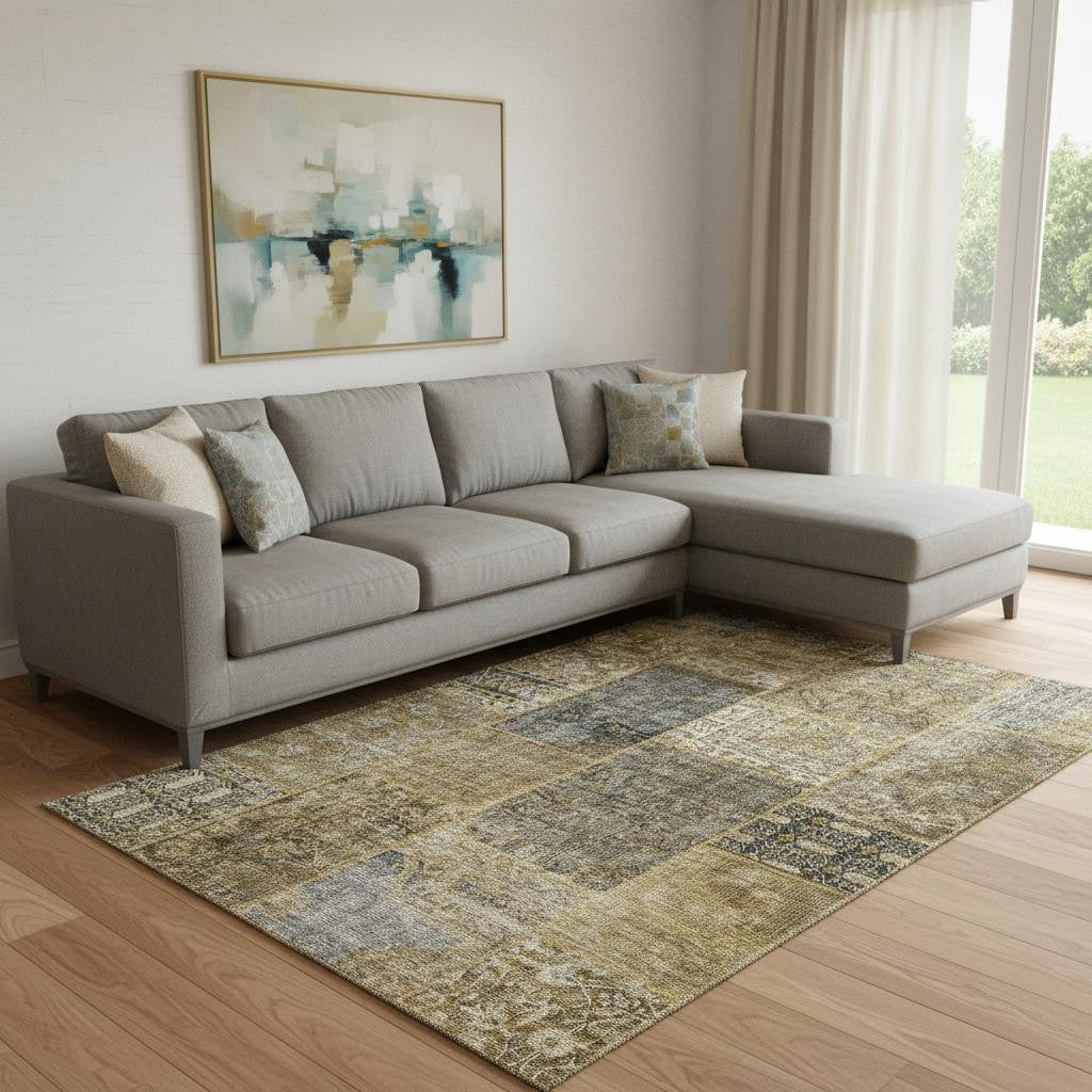 9' X 12' Brown Gray And Charcoal Patchwork Washable Area Rug With UV Protection Homeroots Home Decor