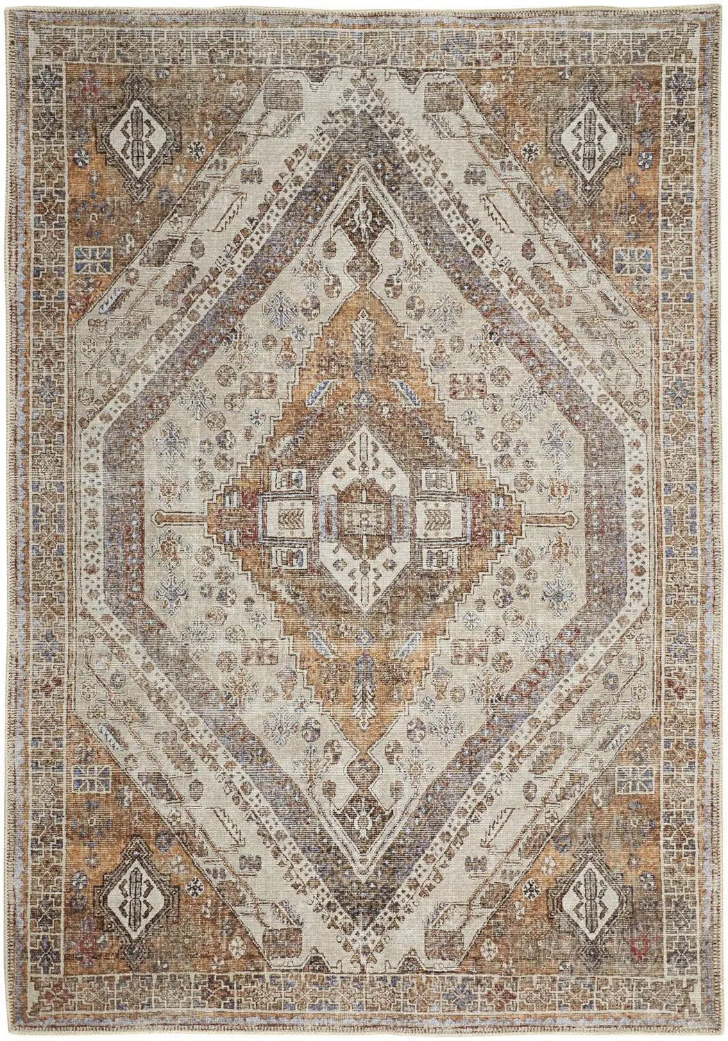 9' X 12' Brown Ivory And Orange Medallion Area Rug Homeroots Home Decor