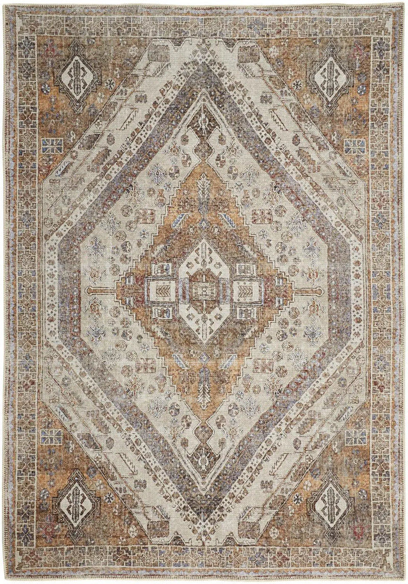 9' X 12' Brown Ivory And Orange Medallion Area Rug Homeroots Home Decor