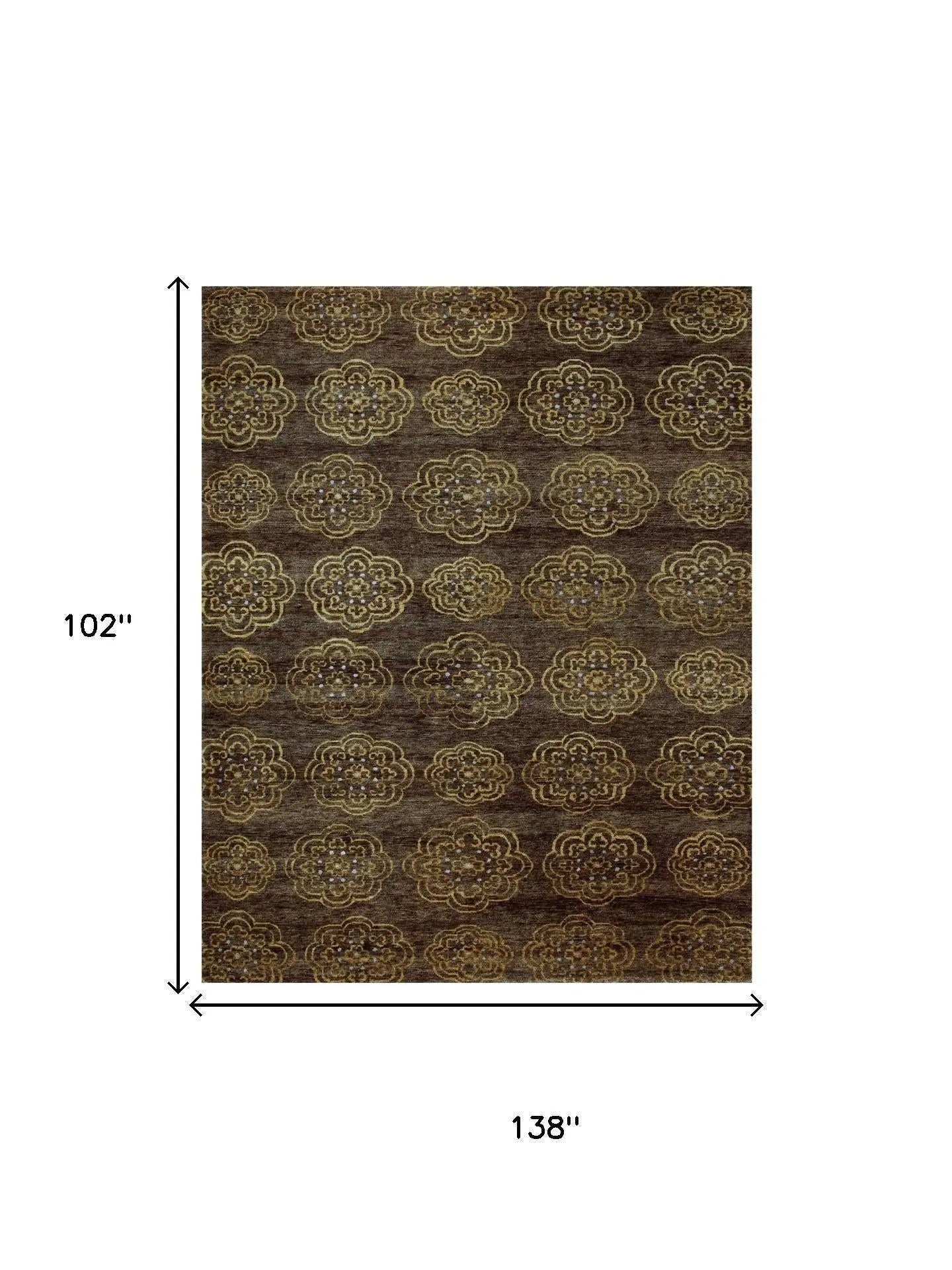 9' X 12' Brown Yellow And Gold Floral Hand Knotted Area Rug Homeroots Home Decor