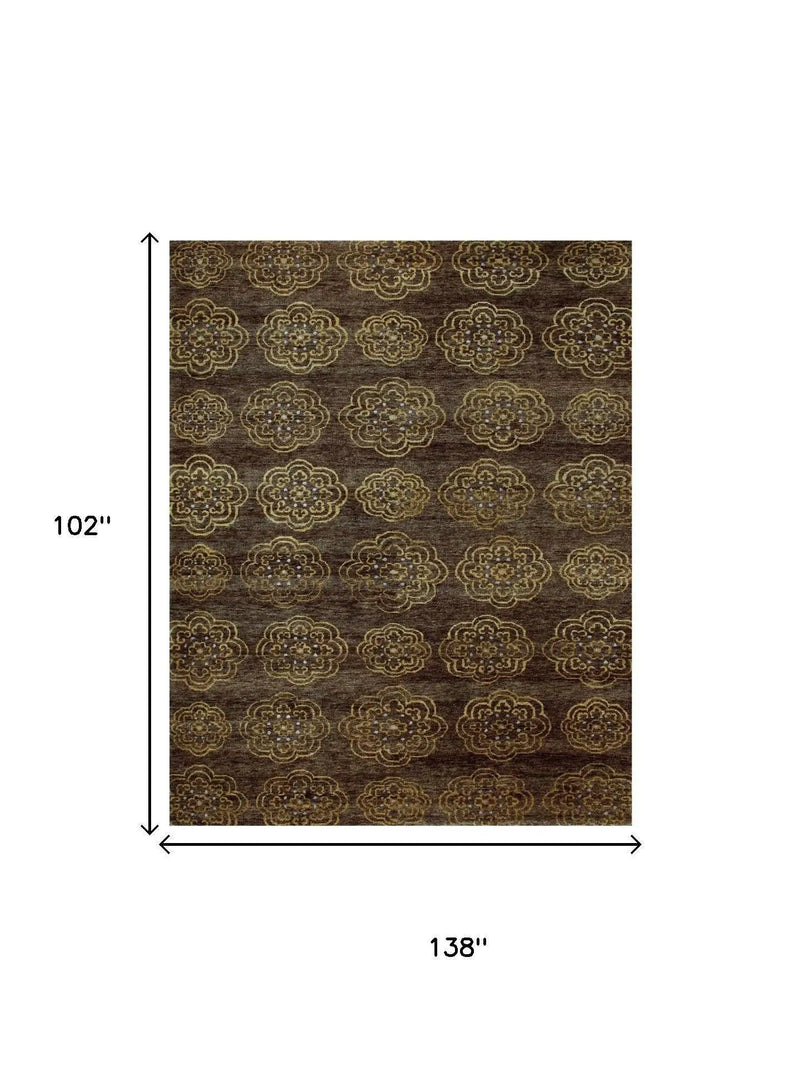 9' X 12' Brown Yellow And Gold Floral Hand Knotted Area Rug Homeroots Home Decor