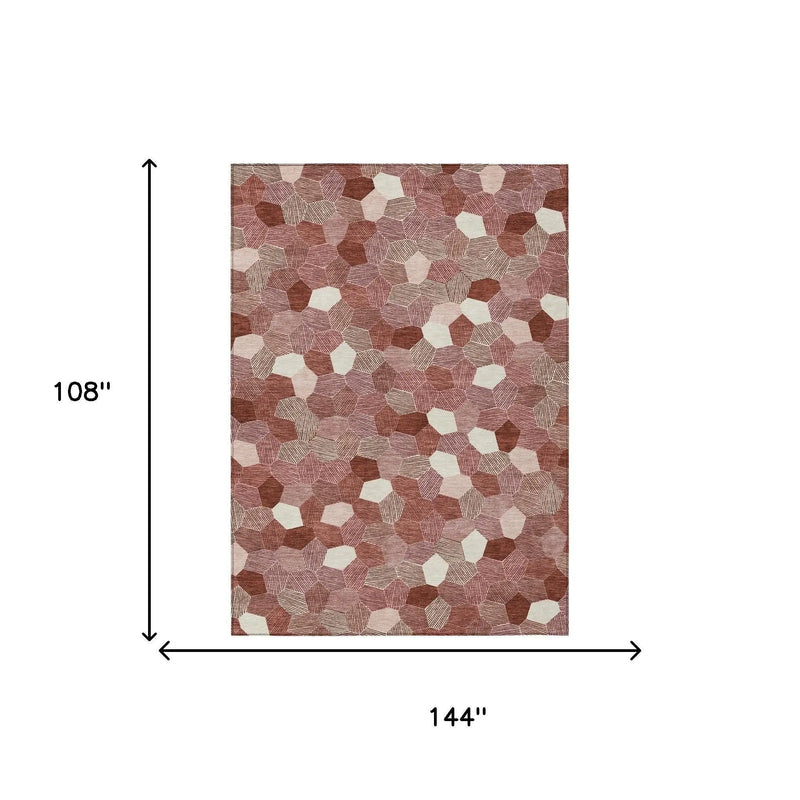 9' X 12' Burgundy And Ivory Geometric Washable Indoor Outdoor Area Rug Homeroots Outdoor