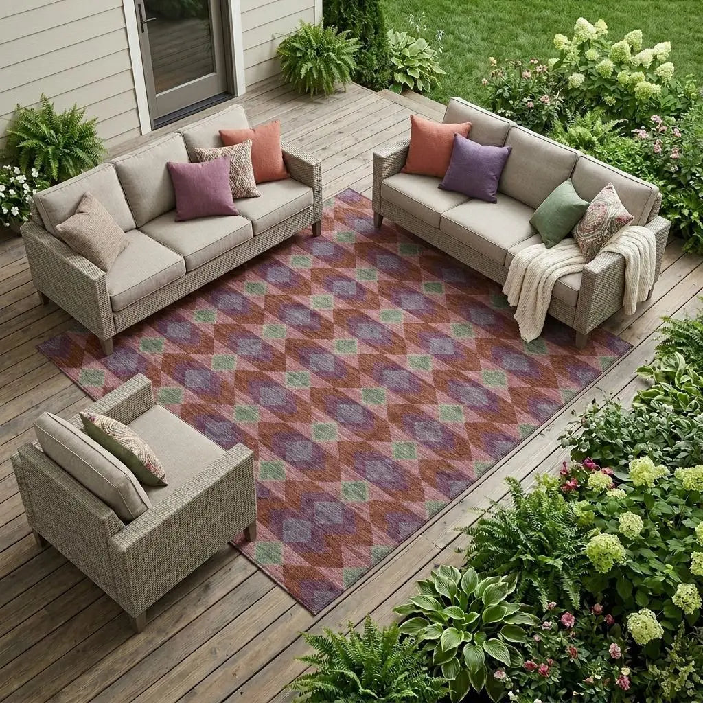 9' X 12' Burgundy And Pewter Geometric Washable Indoor Outdoor Area Rug Homeroots Outdoor
