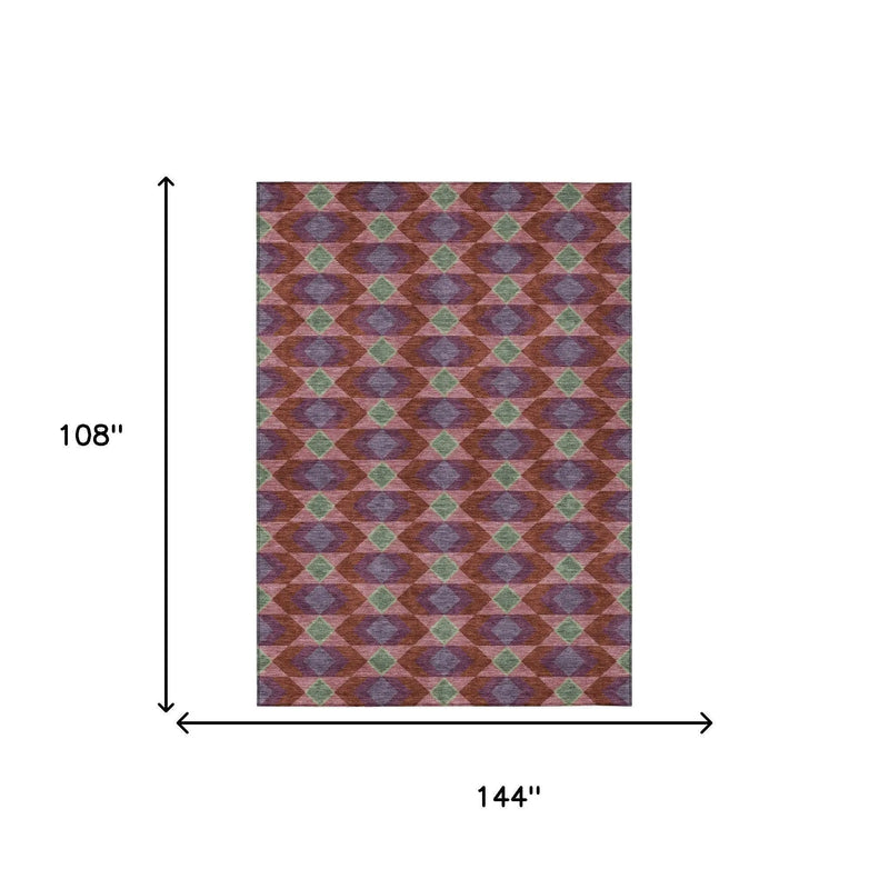9' X 12' Burgundy And Pewter Geometric Washable Indoor Outdoor Area Rug Homeroots Outdoor