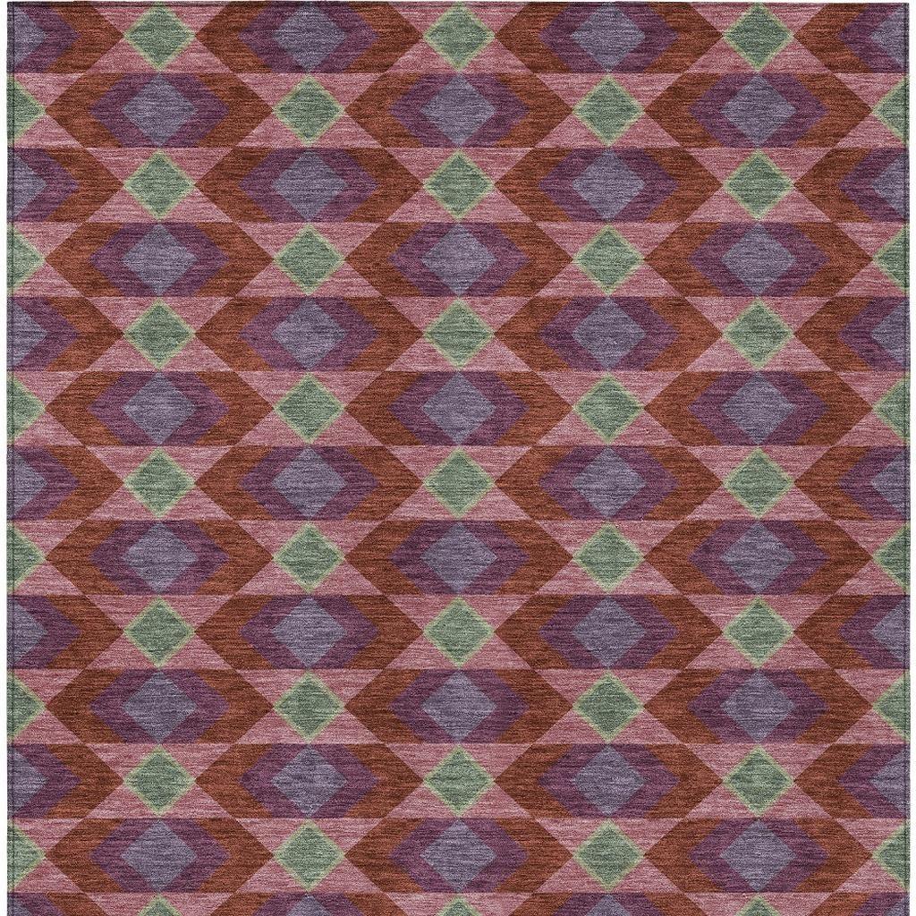9' X 12' Burgundy And Pewter Geometric Washable Indoor Outdoor Area Rug Homeroots Outdoor