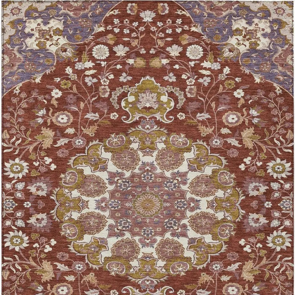 9' X 12' Burgundy And Red Damask Washable Indoor Outdoor Area Rug Homeroots Outdoor