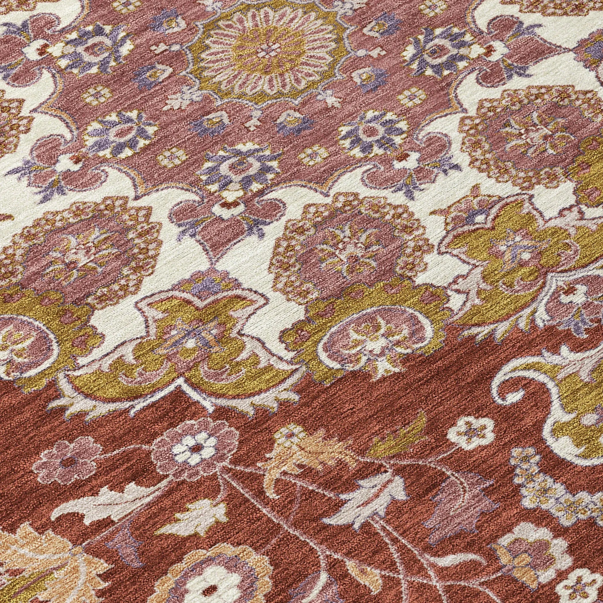 9' X 12' Burgundy And Red Damask Washable Indoor Outdoor Area Rug Homeroots Outdoor