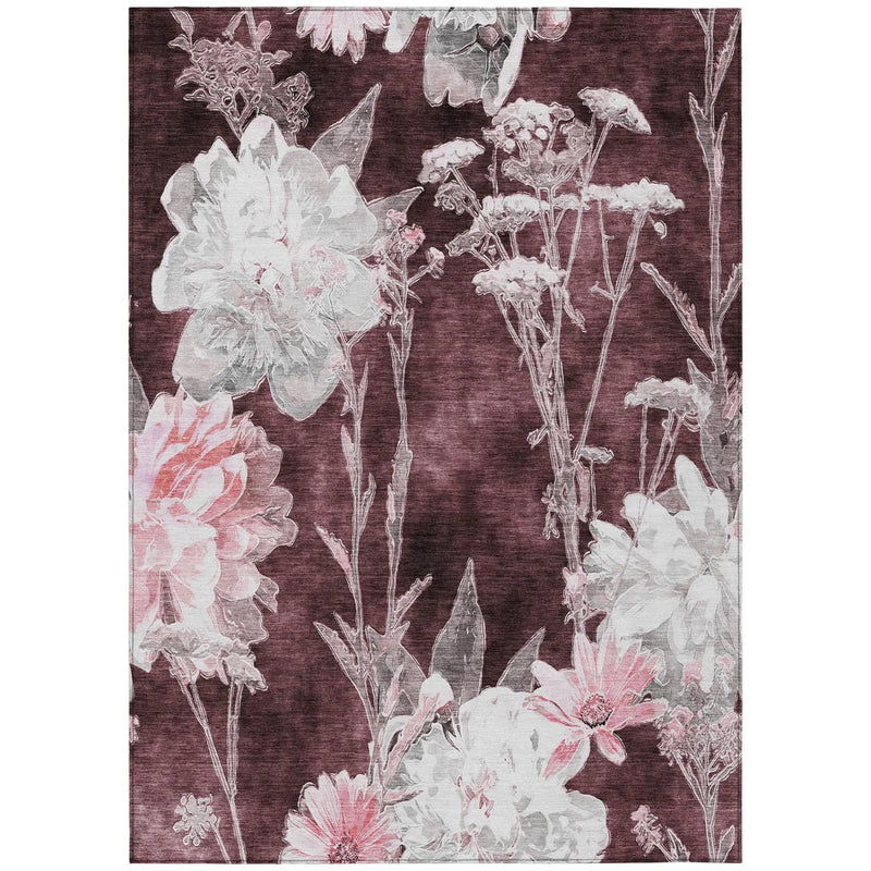 9' X 12' Burgundy And Red Floral Washable Indoor Outdoor Area Rug Homeroots Outdoor