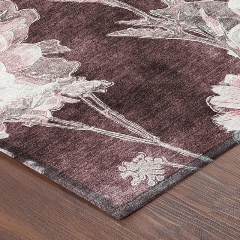 9' X 12' Burgundy And Red Floral Washable Indoor Outdoor Area Rug Homeroots Outdoor