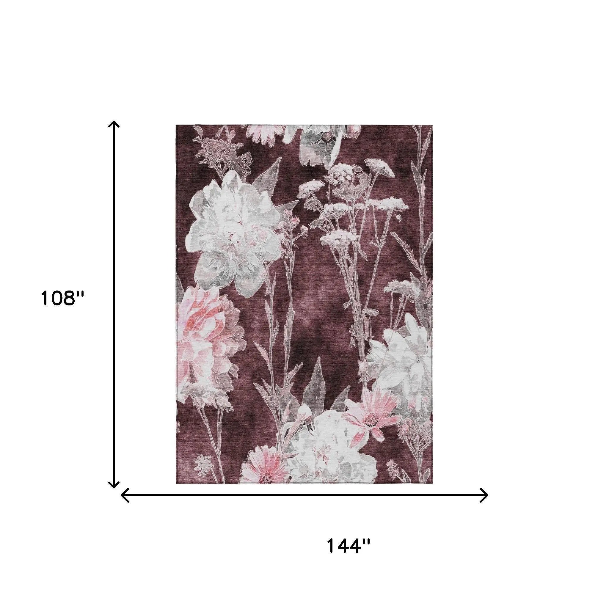 9' X 12' Burgundy And Red Floral Washable Indoor Outdoor Area Rug Homeroots Outdoor