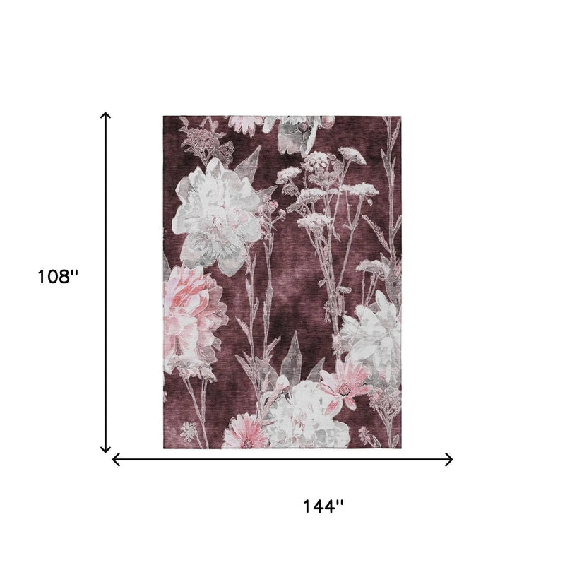 9' X 12' Burgundy And Red Floral Washable Indoor Outdoor Area Rug Homeroots Outdoor