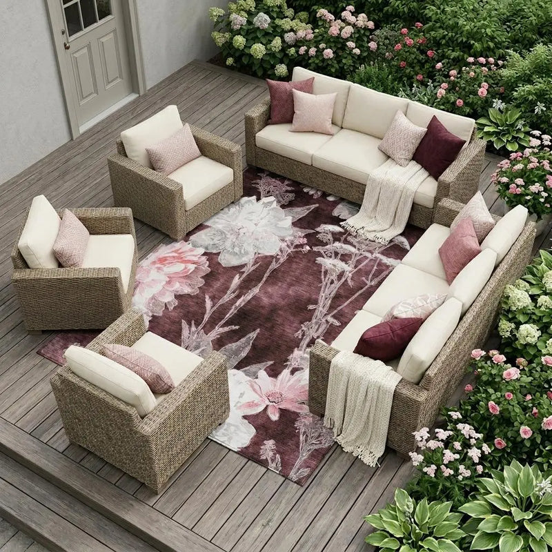 9' X 12' Burgundy And Red Floral Washable Indoor Outdoor Area Rug Homeroots Outdoor
